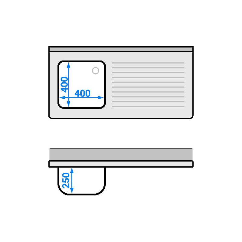 Plonge Inox 1 bac sur placard avec passage lave-vaisselle - P 600 - GGM - 1200 mm bac à gauche_4