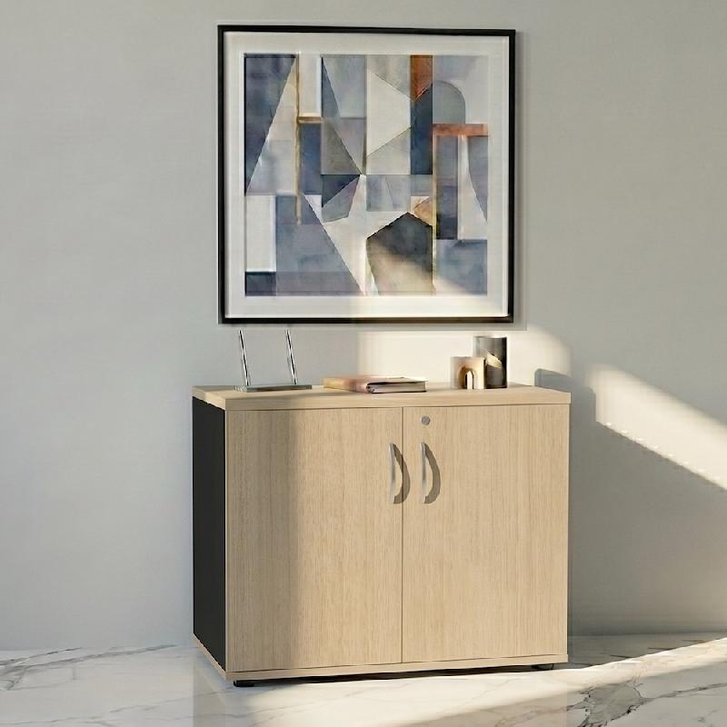 Armoire de bureau avec portes décor bois - MDD - Chêne Canadien, Noir_4