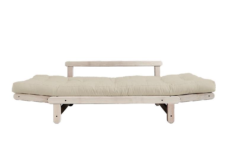 Banquette méridienne futon BEAT en pin naturel - tissu beige - couchage 75x200 cm - convertible et modulable_4