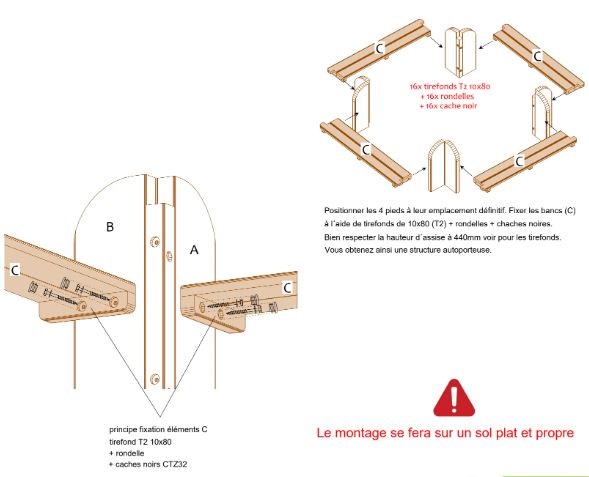Table Elite Carrée - Réf: EC230 - Piétement et Plateau Bois - 2,30m x 2,30m x 0,75m_4