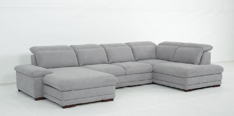 Canapé d'angle gauche convertible panoramique Marcus - tissu gris clair - méridienne avec coffre, têtières réglables et lit gigogne 265x126 cm_4