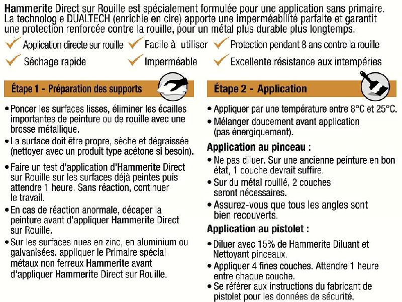 Peinture fer extérieur direct sur rouille HAMMERITE - Noir ferronnerie mat - 2.5L - Protection et décoration des métaux ferreux_4