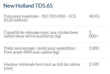 Tracteur agricole TD5.65 - New Holland - Puissance maxi 48/65 kW/Ch - Cabine VisionView™ et inverseur hydraulique_4