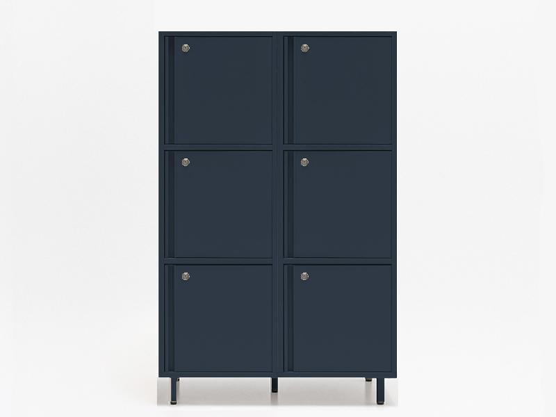 Meuble vestiaires 6 ou 8 cases - MDD - Bleu foncé , A clé, 2 x 3 cases, Pieds en métal_4