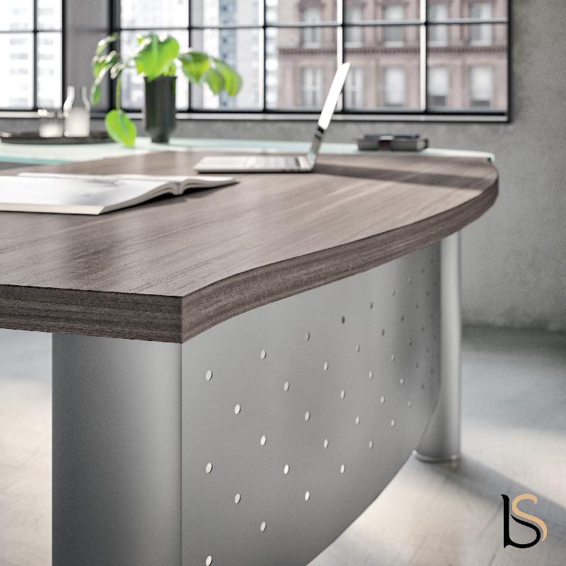 Bureau de direction X time Next avec retour convivialité en verre - Quadrifoglio - 219, Noyer canaletto, Droite_4