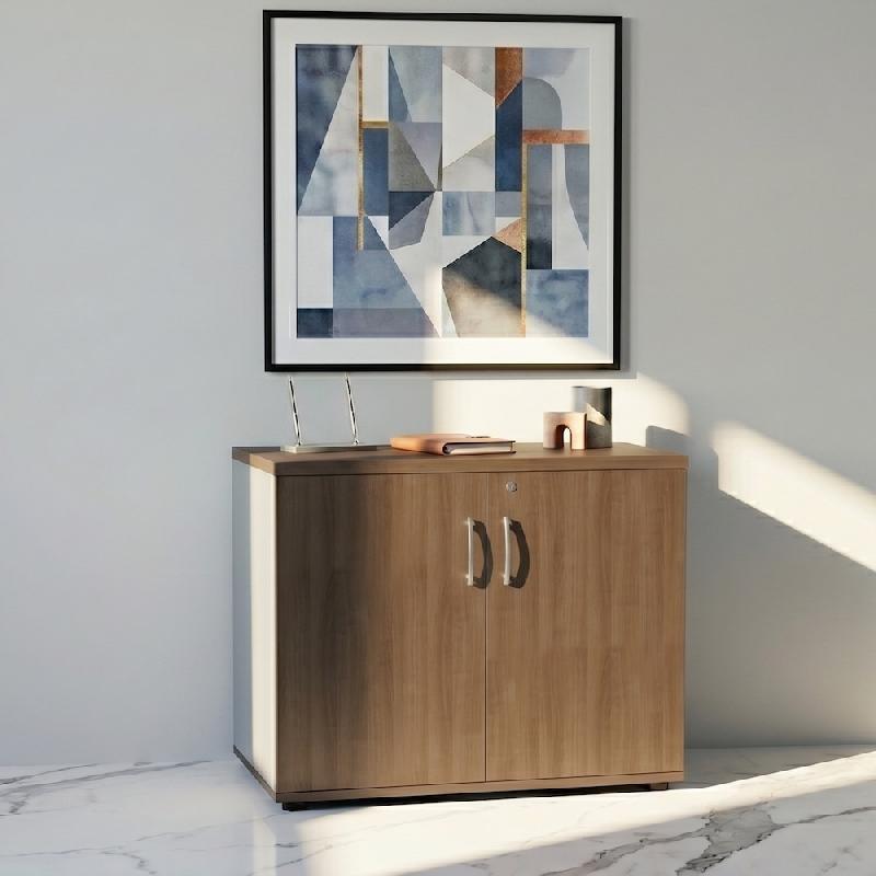 Armoire de bureau avec portes décor bois - MDD - Cocoa, Gris aluminium_4