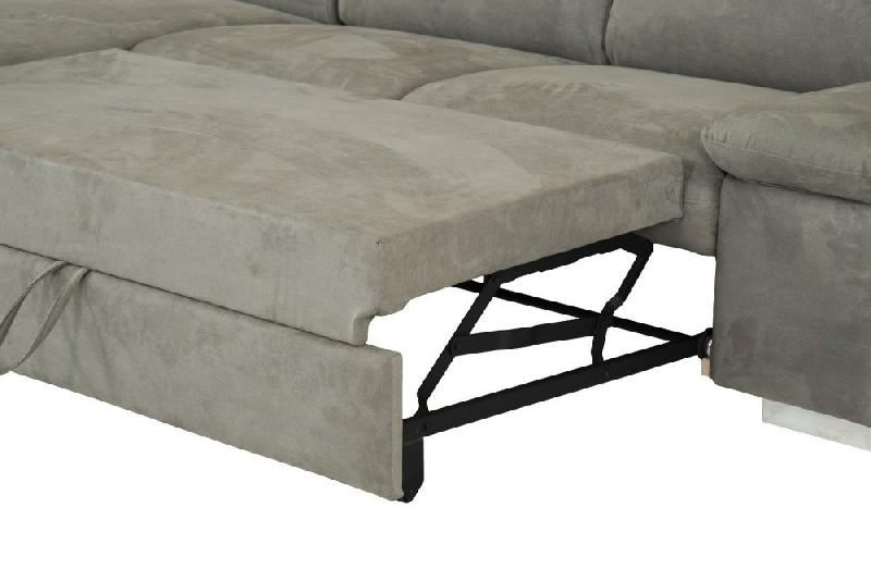 Canapé d'angle convertible gauche avec coffre de rangement - Panama tissu façon nubuck gris - couchage 140x200 cm_4