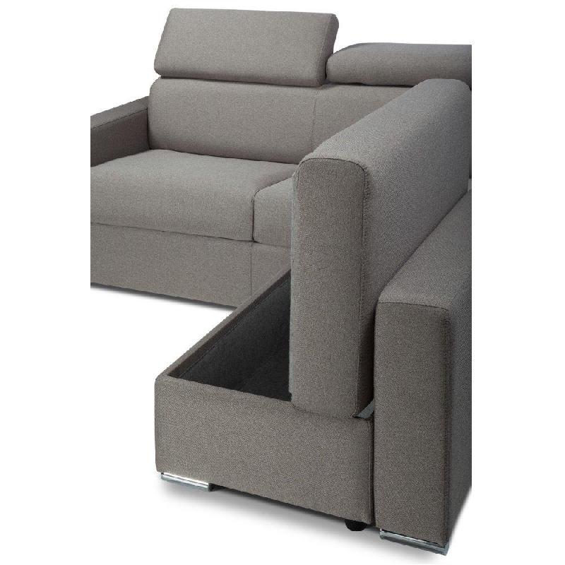 Canapé d'angle Sidney Compact Express - Sommier à lattes avec chauffeuse coffre - Tweed gris silex - Matelas 16 cm_4