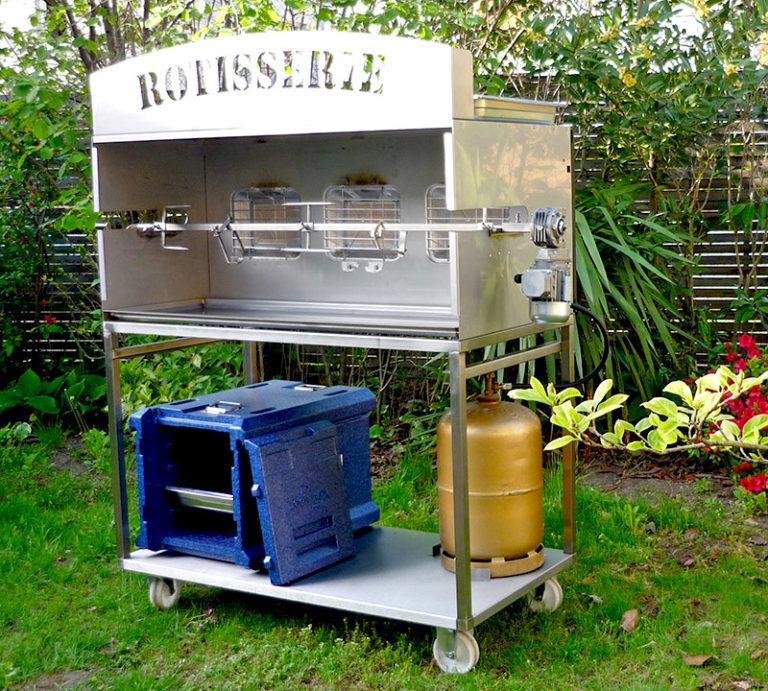 Chariot tourne broche inox pratique, esthétique et personnalisable mobigrill : l'accessoire pour travailler partout confortablement_4