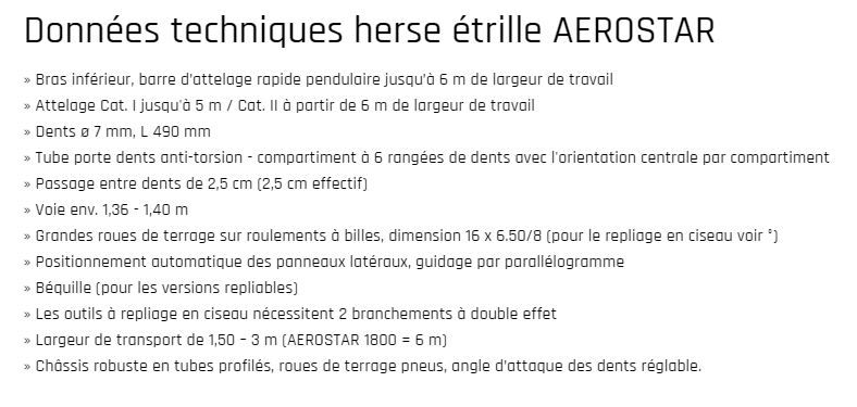 Aerostar Einboeck avec possibilité de réglage hydraulique des dents