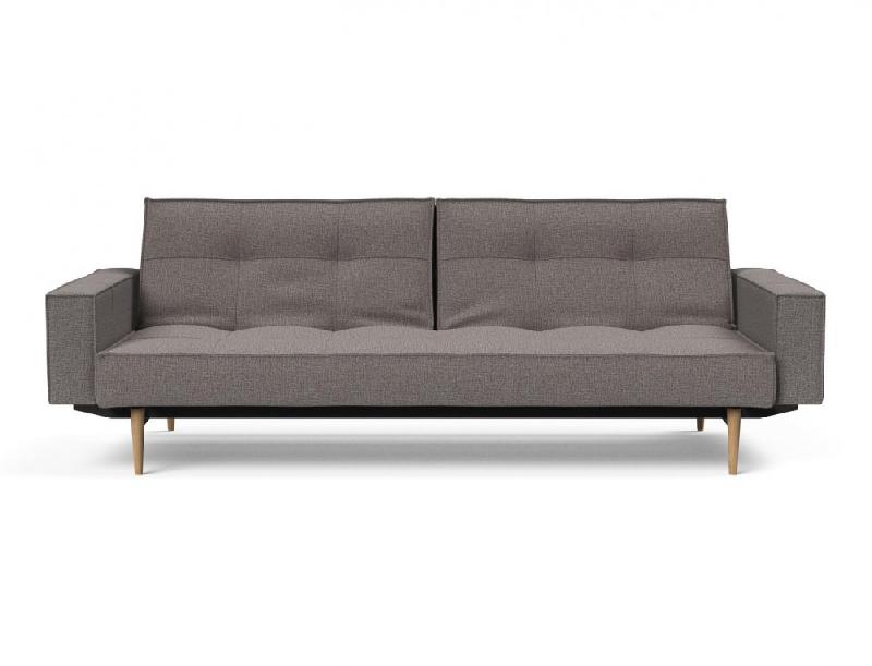 Canapé convertible Splitback Styletto avec accoudoirs - pieds fuseau chêne naturel - tissu Mixed Dance Grey - couchage 115x210 cm_4
