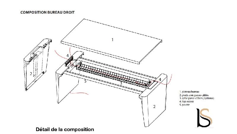 Bureau droit X10- Officity - Non, Noyer américain, 250 x 100 cm_4