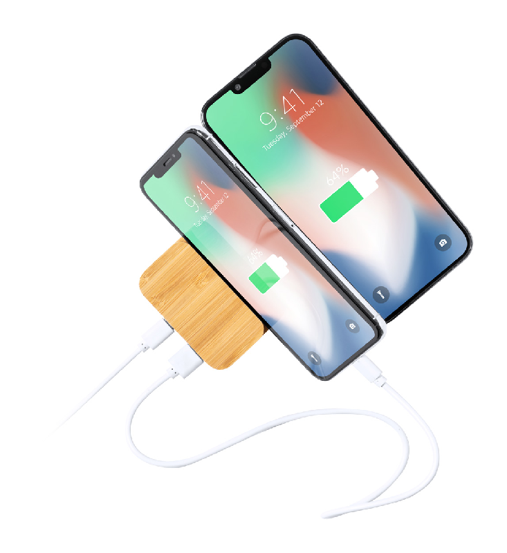 Power bank en bambou - Batterie 5000 mAh - Chargeur rapide sans fil 15W - Support mobile intégré_4