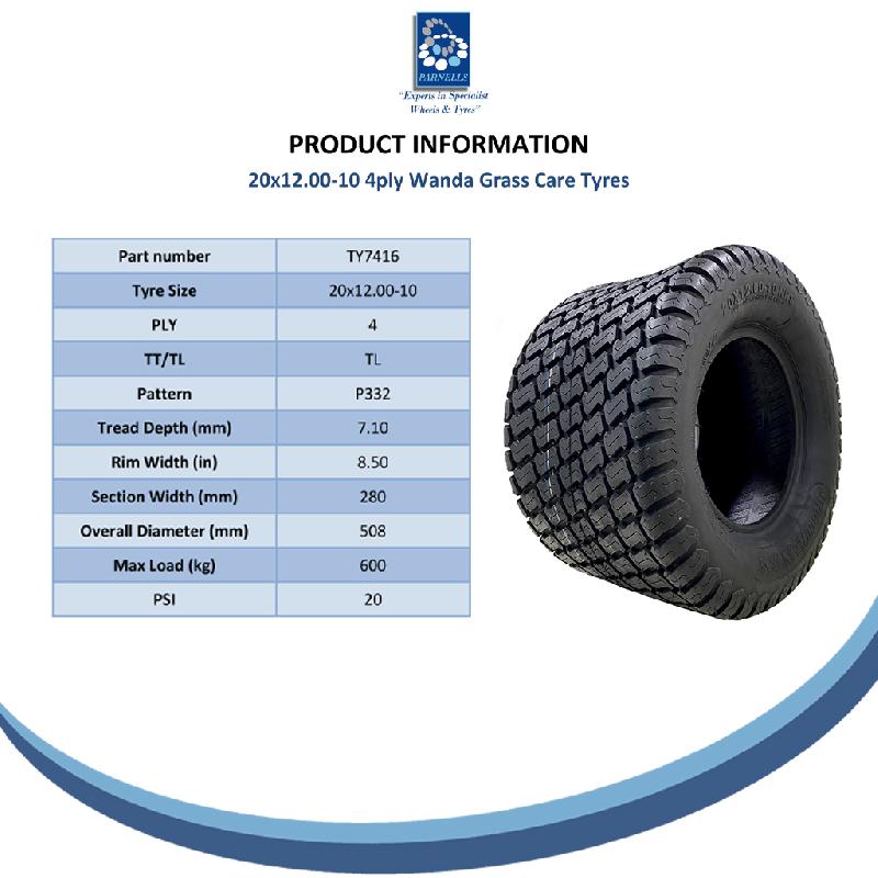 20x12.00-10 Pneu pour tondeuse à gazon 4ply Multi Turf Grass Wanda P332 600kgs Off Road Use_4