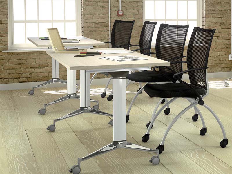 Chaise de collectivité à roulettes Siri - assise rabattable - tissu et résille - structure finition argentée_4