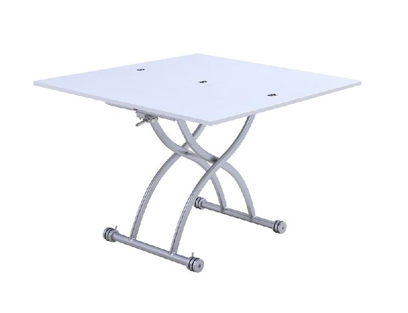 Table basse relevable extensible Hirondelle compacte laquée blanc - 100 x 57/114 cm - Design et gain de place_4