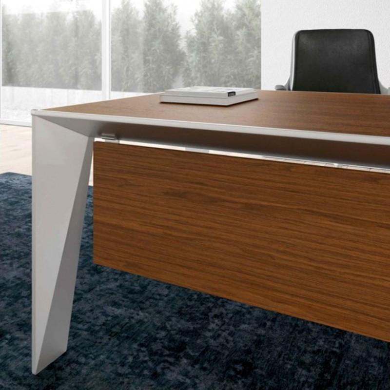 Bureau Eracle Président Double - Design asymétrique haut de gamme - Plateau bois Macassar, piétement diamant_4