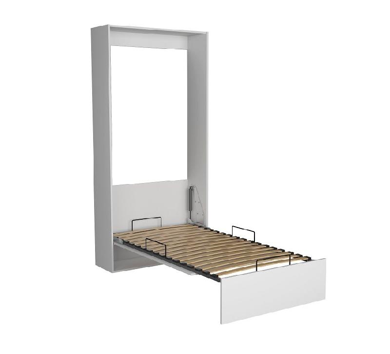 Armoire lit escamotable ultra plate Dynamo - Blanc mat et brillant - Sommier à lattes 90x200 cm_4