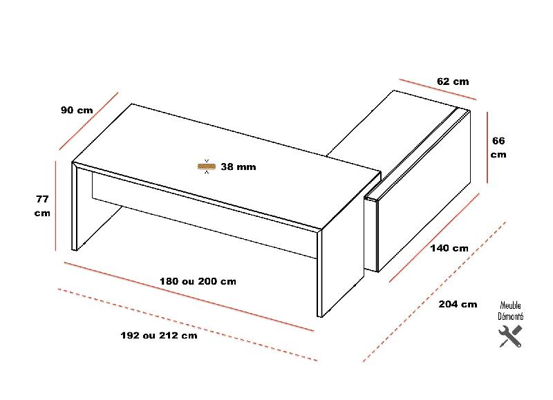 Bureau d'angle T45 avec desserte - Quadrifoglio - 192, Gauche, Orme et blanc_4