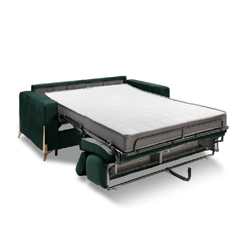 Canapé express Odacio convertible 3 places - 140 cm x 197 cm - Têtières réglables - Matelas 16 cm - Pieds dorés - Velours vert_4