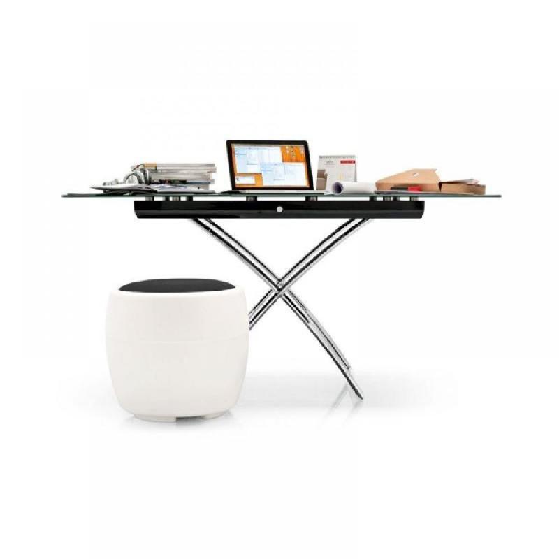 Table basse relevable et extensible Magic-J - Verre noir - Piétement chromé - Réglable en 7 hauteurs_4