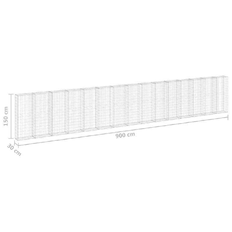 Vidaxl mur en gabion avec couvercles acier galvanisé 900x30x150 cm 147818_4