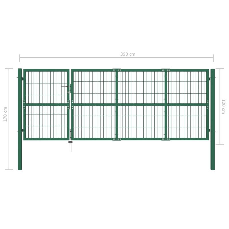 Vidaxl portail de clôture de jardin avec poteaux 350x120 cm acier vert 142570_4
