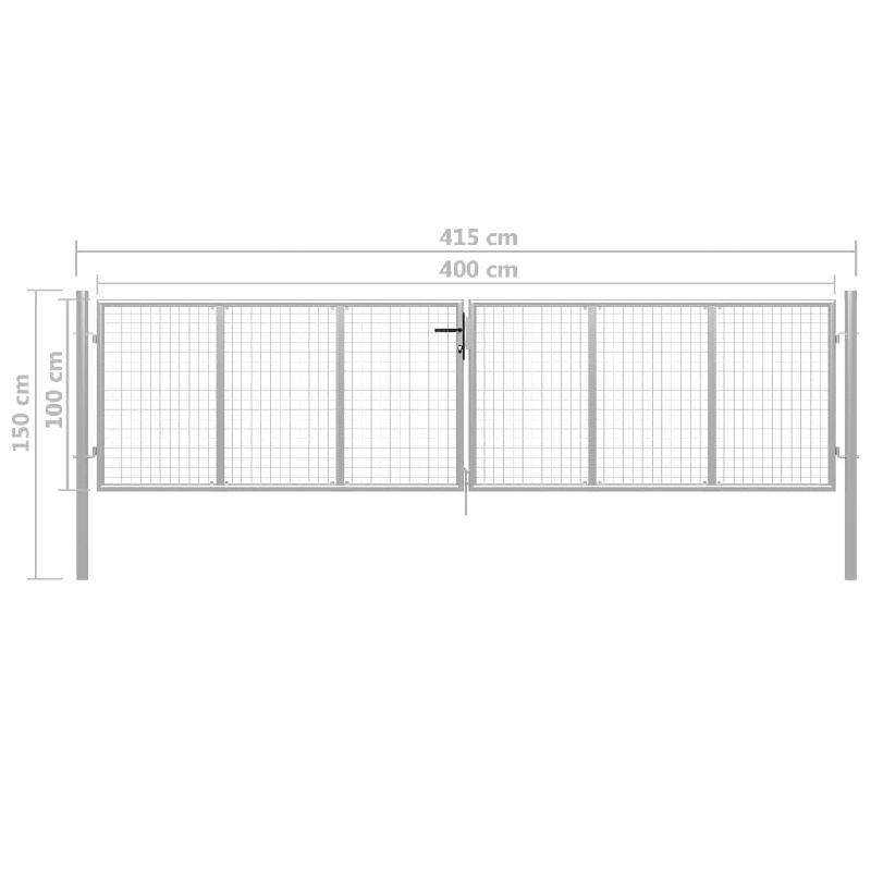 Vidaxl porte de jardin acier galvanisé 415x150 cm argenté 144299_4