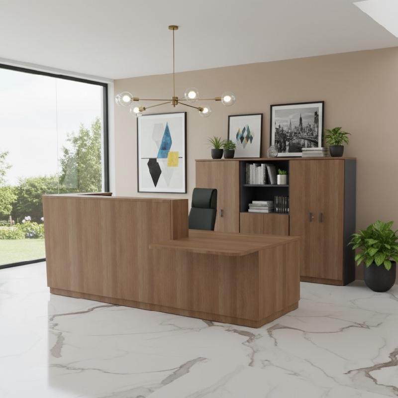 Banque d'accueil monocolore avec PMR Delta - Droite, Acacia foncé, 282_0