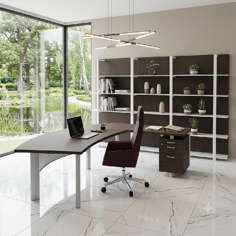 Bureau d'angle X time Next avec retour et caisson - Quadrifoglio. - 237, Blanc, Droite, 2 tiroirs, Eucalyptus 53_4