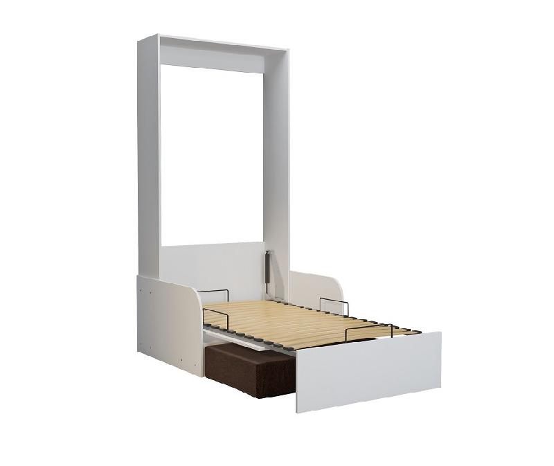 Armoire lit escamotable Dynamo Sofa - Canapé accoudoirs blanc, tissu marron - Couchage 90x200 cm_4