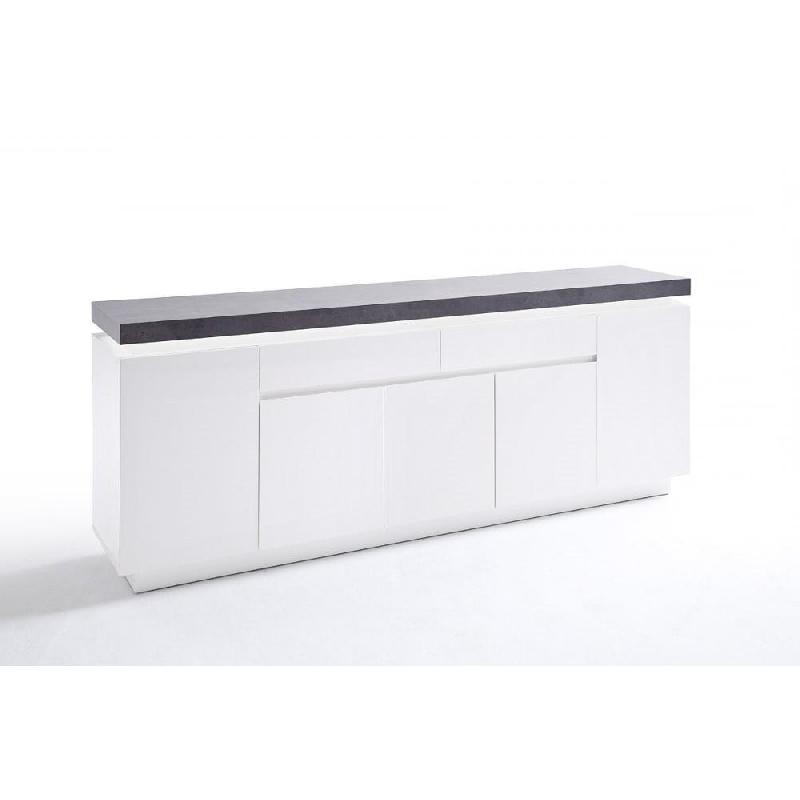 Buffet Atlantic City - 5 portes, 2 tiroirs, blanc laqué mat avec plateau imitation béton - L200 x H80 x P40_4