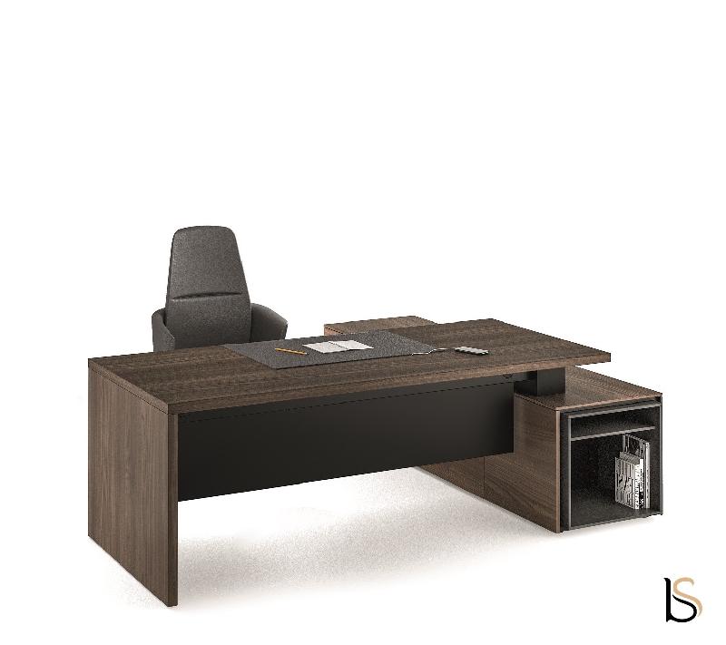 Bureau Manager Sile avec meuble intégré- Bralco - Oui, 208, Noyer, Non, Gauche_0
