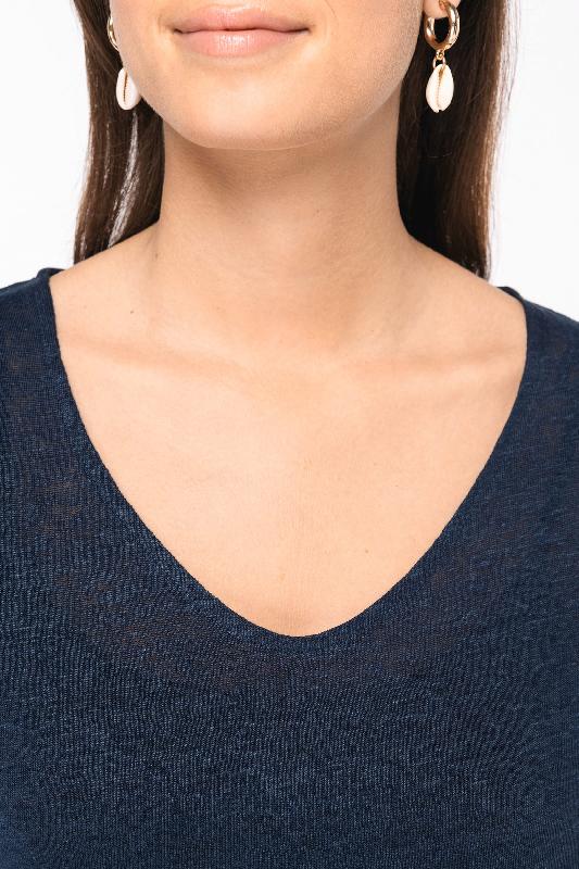T-shirt col V en lin femme - Réf: NS321 - 100% lin, coupe droite, marque Native Spirit_4