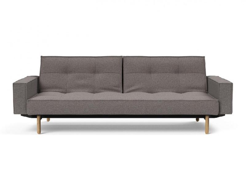 Canapé convertible Splitback Stem avec accoudoirs - Pieds obus chêne naturel - Tissu Mixed Dance Grey - Couchage 115x210 cm_4
