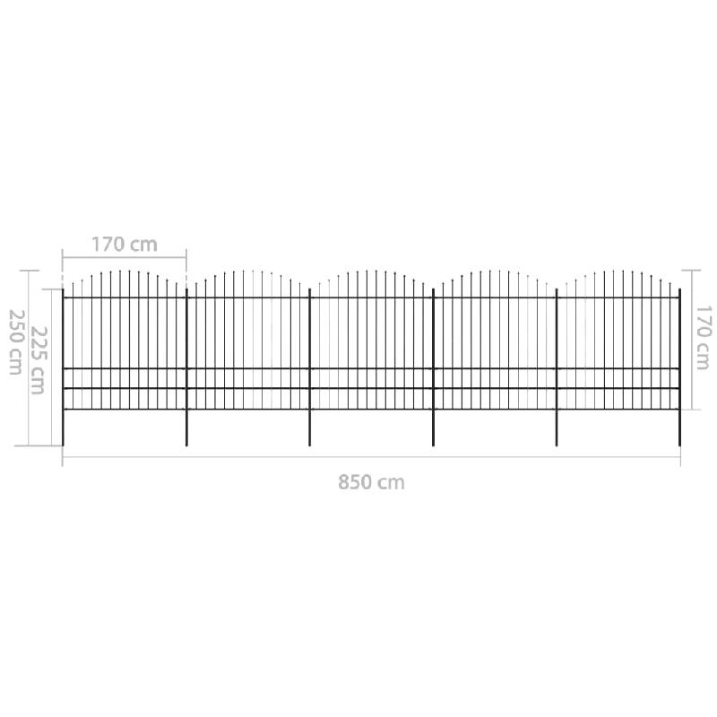Vidaxl clôture de jardin à dessus en lance acier (1,75-2)x8,5 m noir 277752_4