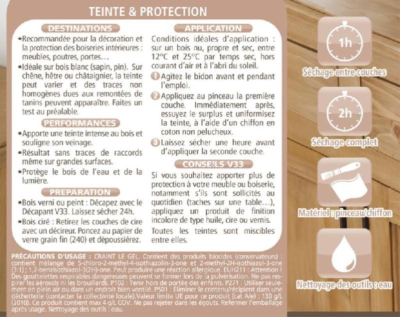 Teinte et protection V33 - 0.5 L - Chêne foncé mat - Pour meubles, poutres et portes_4