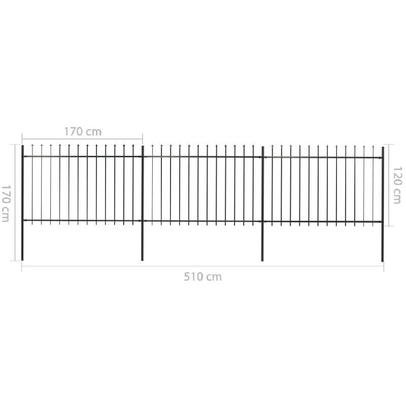 Vidaxl clôture de jardin avec dessus en lance acier 5,1 x 1,2 m noir 277622_4