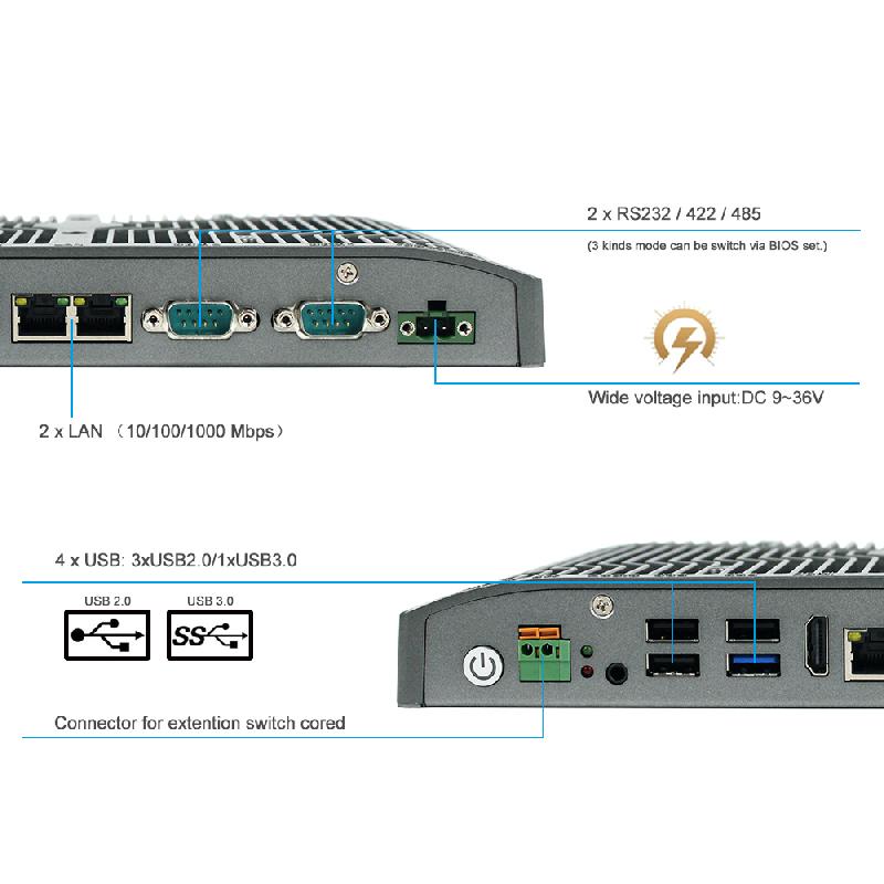 PC industriel fanless Monolith-6000JA - Intel® Celeron® J1900 Quad-core 2.0 GHz, IP67/IP69K, connecteurs M12, -20~70°C_4