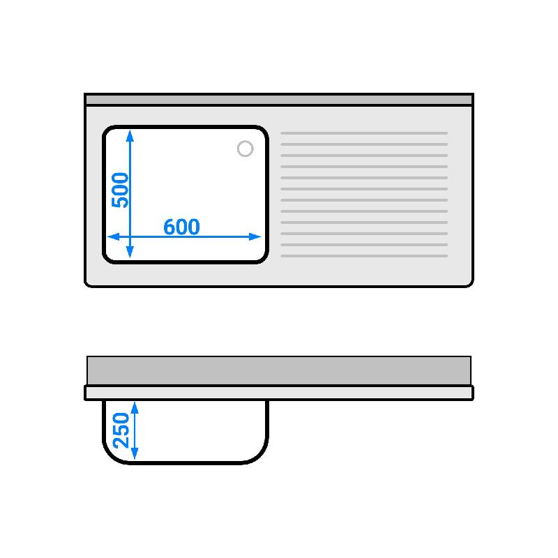 Plonge Inox 1 bac sur placard avec passage lave-vaisselle - P 700 - GGM - 1400 mm bac à gauche_4