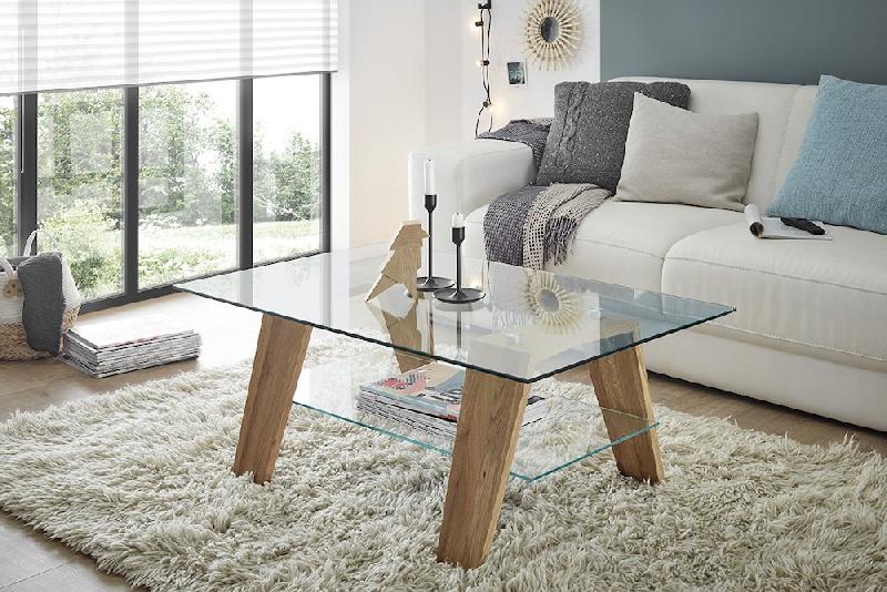 Table basse rectangulaire Lucey - Plateau en verre et structure en chêne naturel - 100 x 65 cm_4