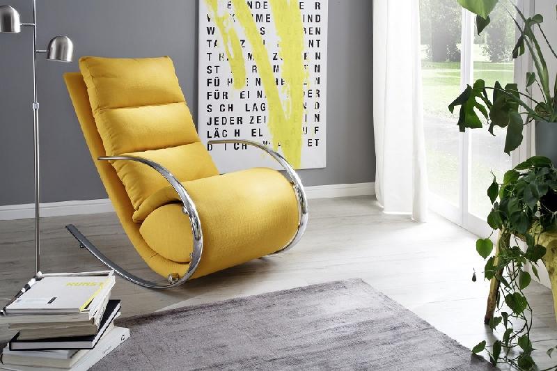Fauteuil relax Yanis en tissu jaune avec pouf indépendant - Structure métal et design chic_4