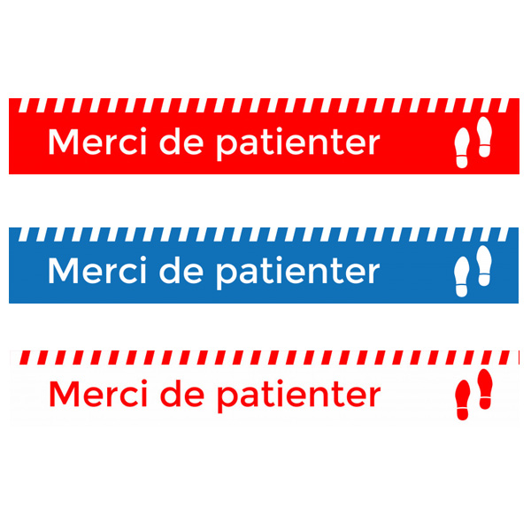 Bande signalétique vinyle 15x100 cm - Merci de respecter distances barrières + pas - Texte blanc sur fond rouge - Réf. 494033_4