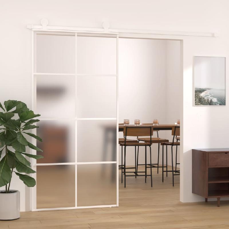 Vidaxl porte coulissante verre esg dépoli aluminium 102,5x205 cm blanc 151677_4