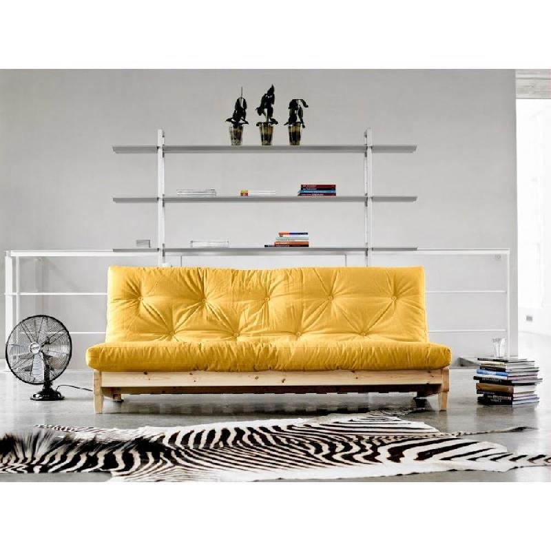 Banquette convertible FRESH - Pin massif - Coloris jaune - Couchage 140x200 cm - Matelas futon capitonné_4