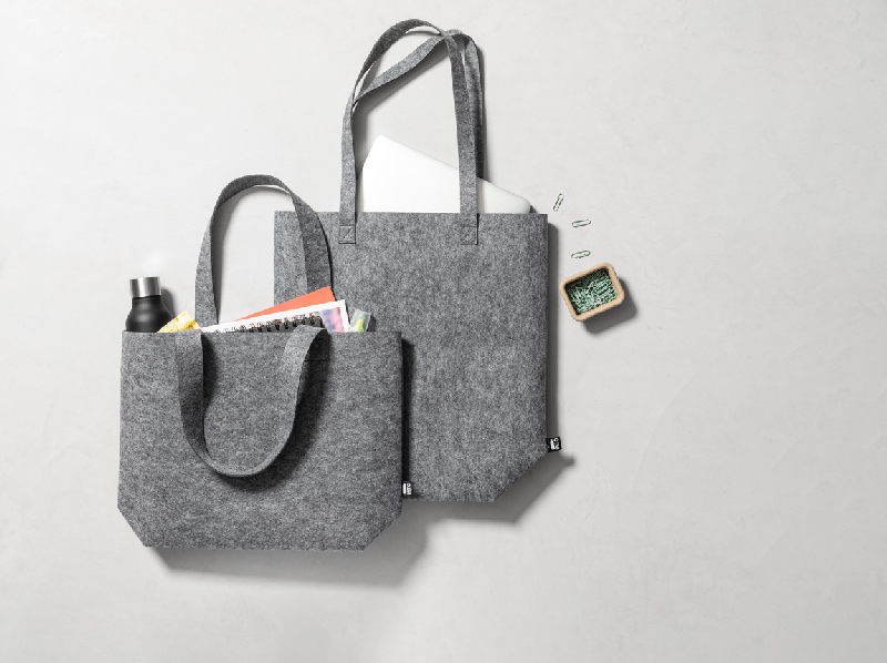 Sac shopping RPET - feutre avec longues poignées et soufflet au fond - couleur gris_4