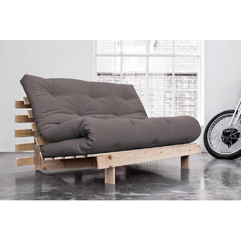 Canapé convertible futon ROOTS - Pin naturel - Coloris gray - Couchage 140x200 cm - Design japonais et scandinave_4