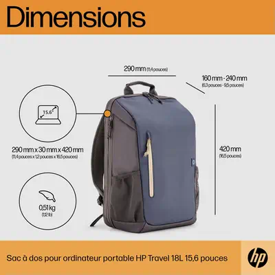 Sac à  dos pour ordinateur portable 15,6 pouces HP Travel 18 litres (bleu nuit)_4