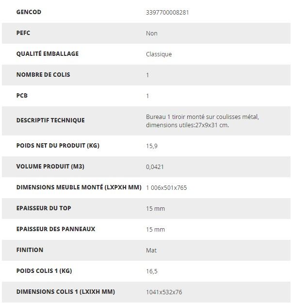 828 - Bureau droit junior 1 tiroir 'Alpin' - Meubles Demeyere - épaisseur du top 15 mm_4