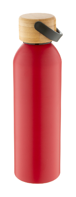 Bouteille en aluminium - 600 ml - Couvercle en bambou - Couleur rouge_4